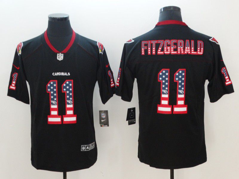 Men Arizona Cardinals #11 Fitzgerald Nike USA Flag Fashion Black Color Rush Limited NFL Jerseys